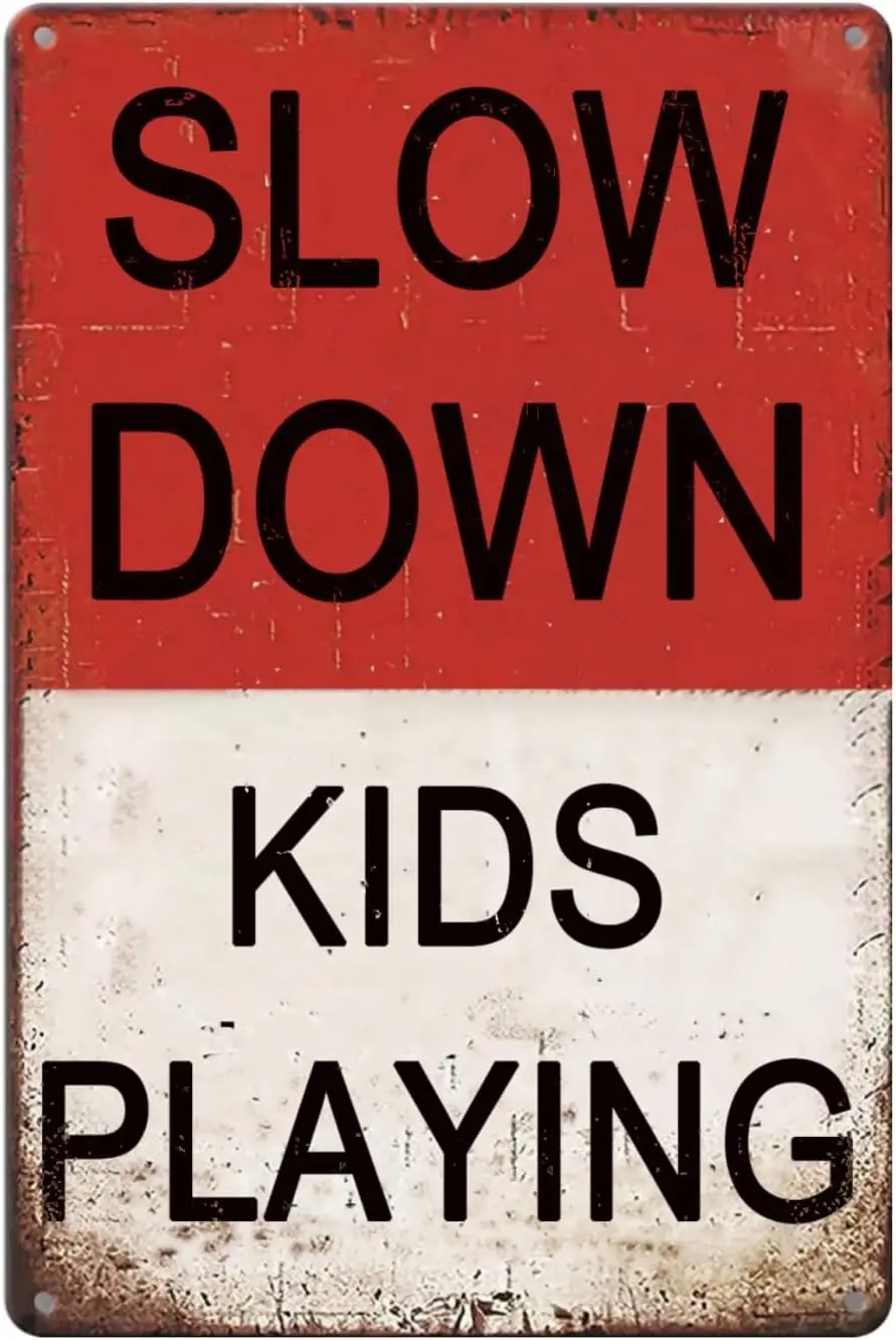 Speed Limit Sign Slow Down Kids Playing Signs Funny Street Vintage Tin Metal Road Warning Tra