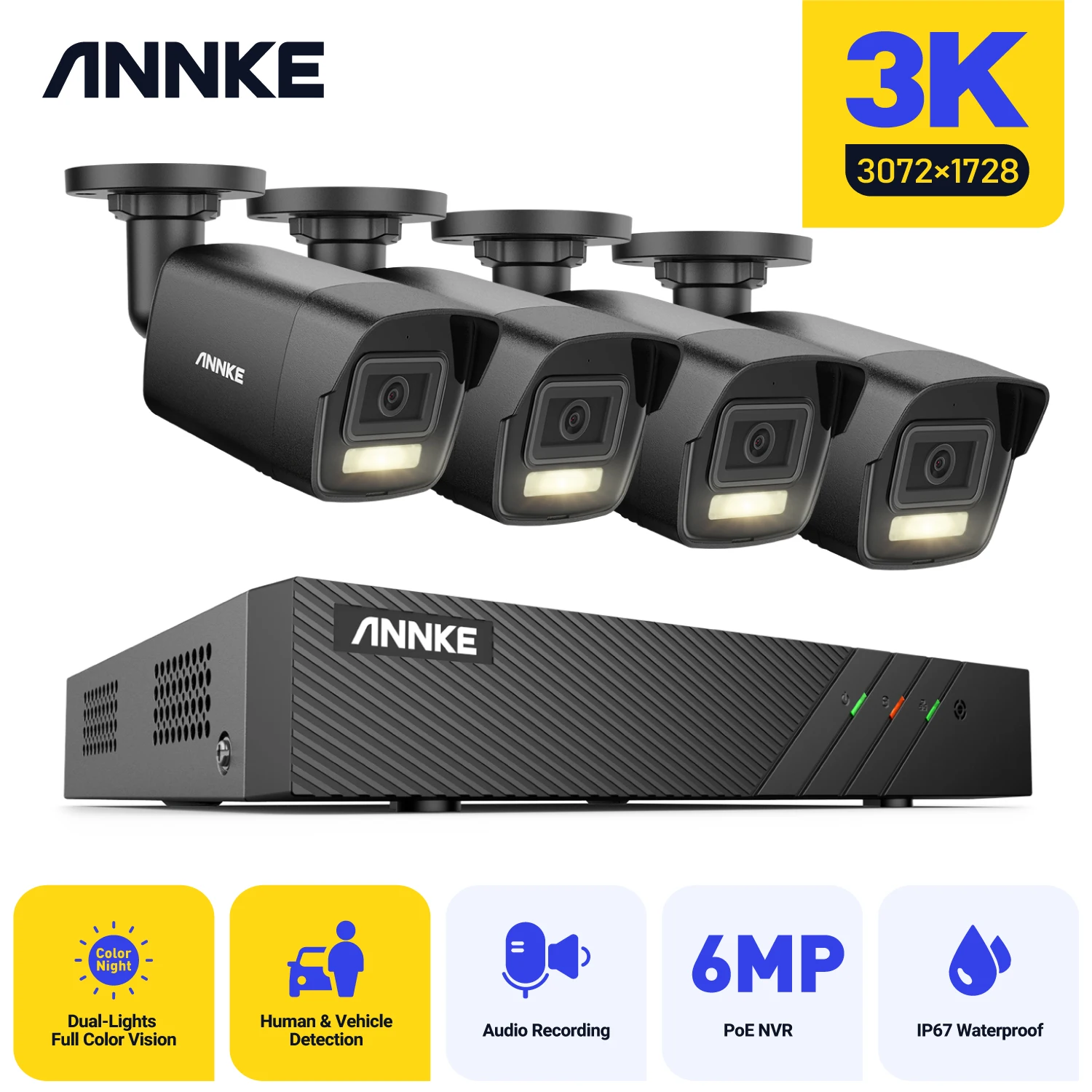 ANNKE 5MP Ultra HD Video Surveillance System 8CH 6MP NVR Built-in Mic 3K IR Network POE Camera IP67 Waterproof CCTV Security Kit