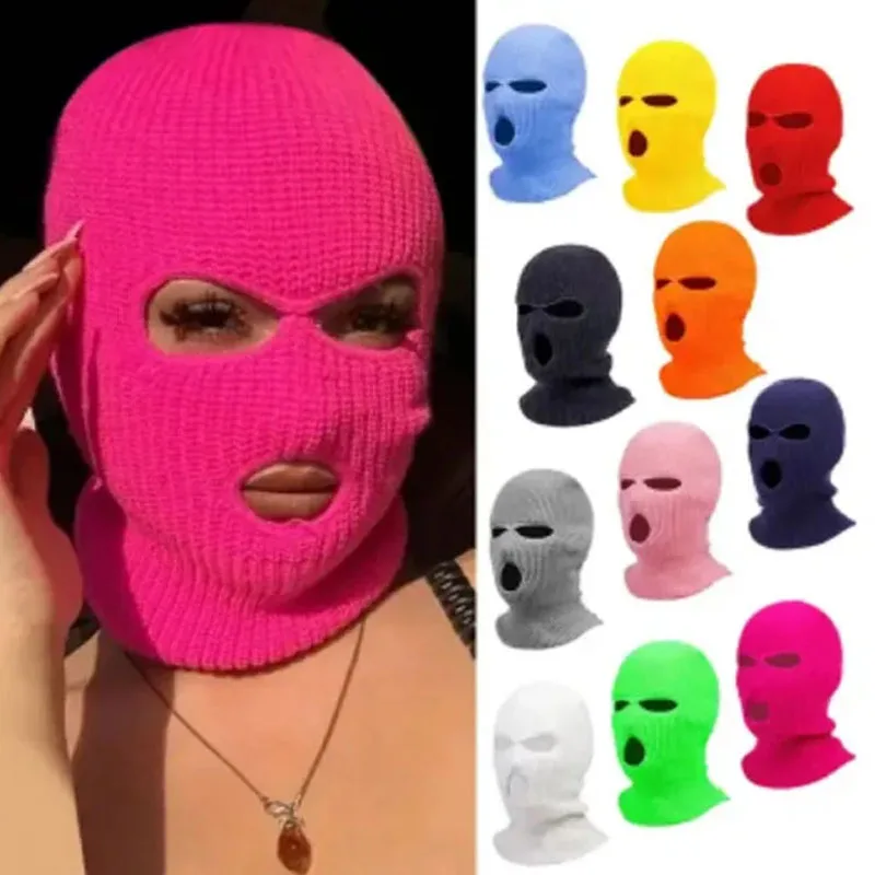 محبوك 3 ثقوب قناع للتزلج يندبروف كامل الوجه قبعات متماسكة مخصص SkiMask الرجال الدافئة الصوف بالاكلافا التطريز الشتاء القبعات الألوان