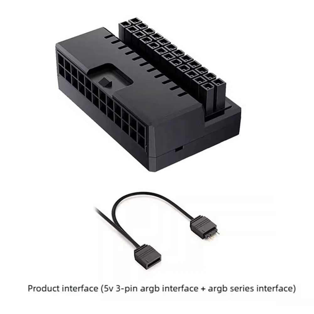 Computer ATX 24Pin 90° Converter Motherboard Power Supply ARGB Cable Connector DIY Mounting Accessessory For Desktops PC