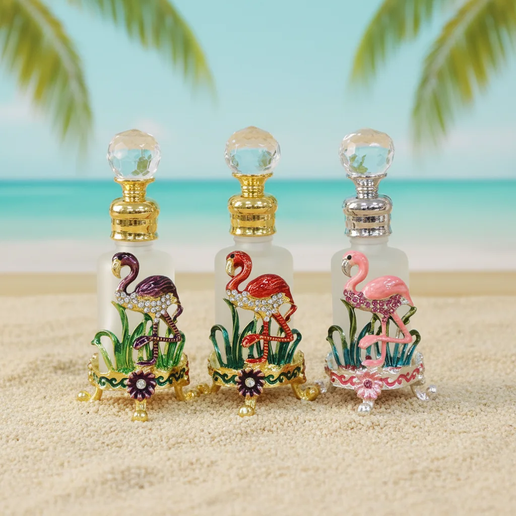 

12ml Metal Flamingo Bird Perfume Bottles Essential 0il Glass Refillable Attar Bottle Factory Outlet #81123
