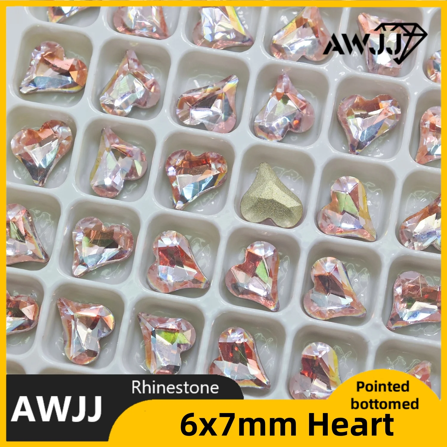 Cristal en forme de cœur incliné 6x7mm, toutes couleurs, pierres précieuses de décoration à fond pointu, utilisées pour boucles d'oreilles, colliers, accessoire de bijoux pour ongles