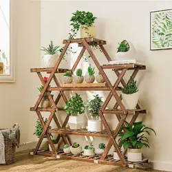 Wood Plant Stand Garden Flower Pot Holder Shelves Corner Rack in Living Room Balcony Patio Yard