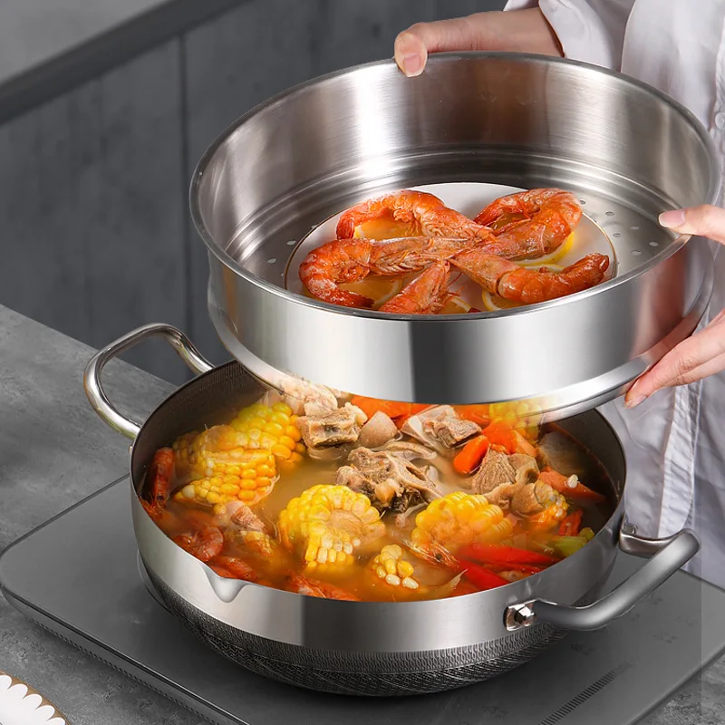 24/26/28/30CM Frying Pan Household Honeycomb Non Stick Pan Soup Cooking Pot Induction Cooker Gas Stove Hot Pot with Lid