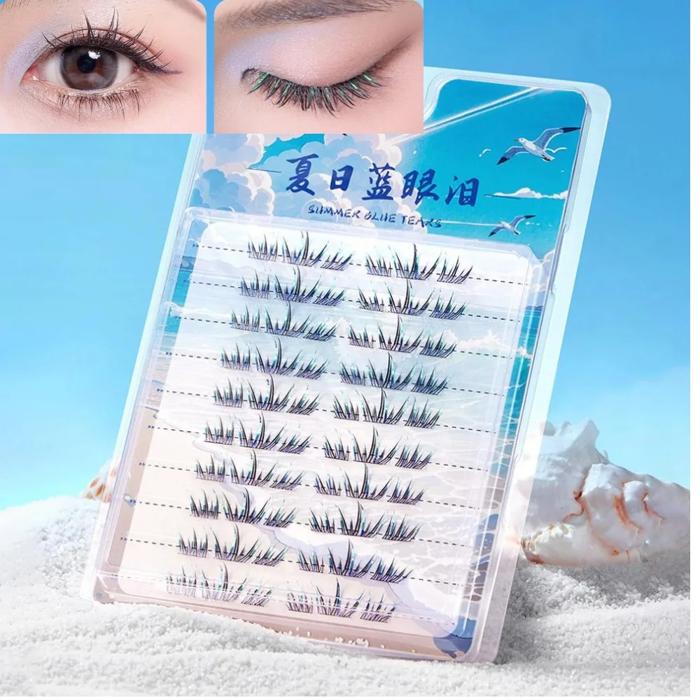 لتقوم بها بنفسك تأثيري الأزرق الدموع الرموش الصناعية تمديد العنقودية 6-12 مللي متر خفيفة الوزن لامع جلدة حفلة موسيقية ماكياج أداة