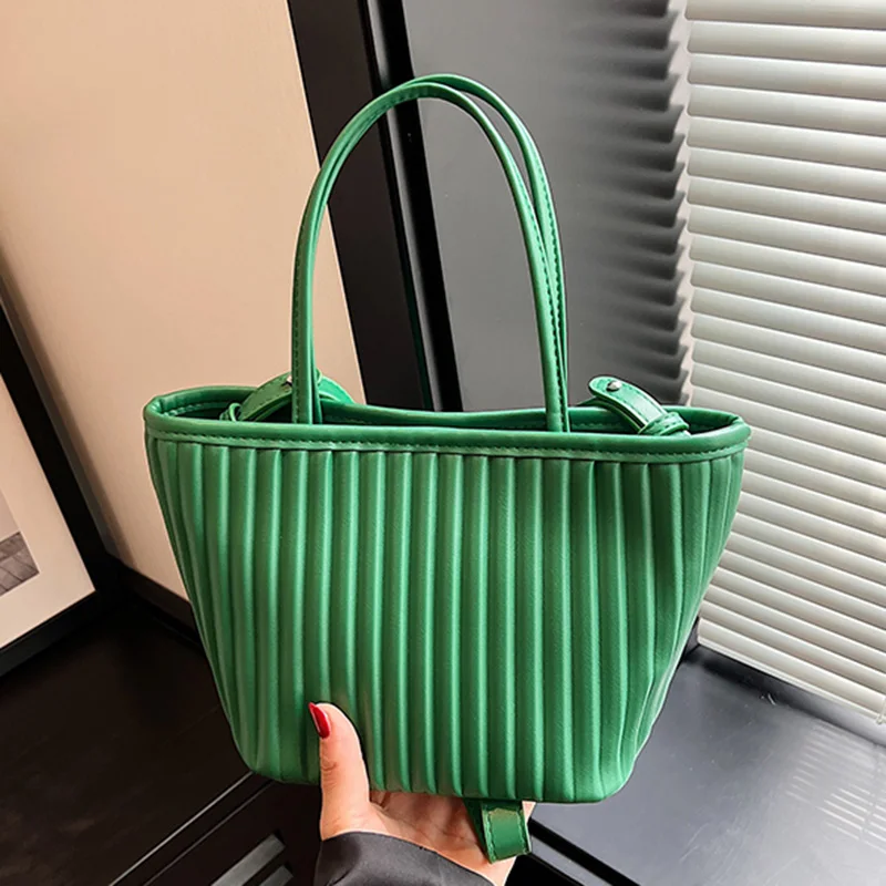 2024 Elegant Women High Quality Pleate Small Totes Casual Lady Handbag Silver Green Black Pink Should Bags Simple Crossbody Bags