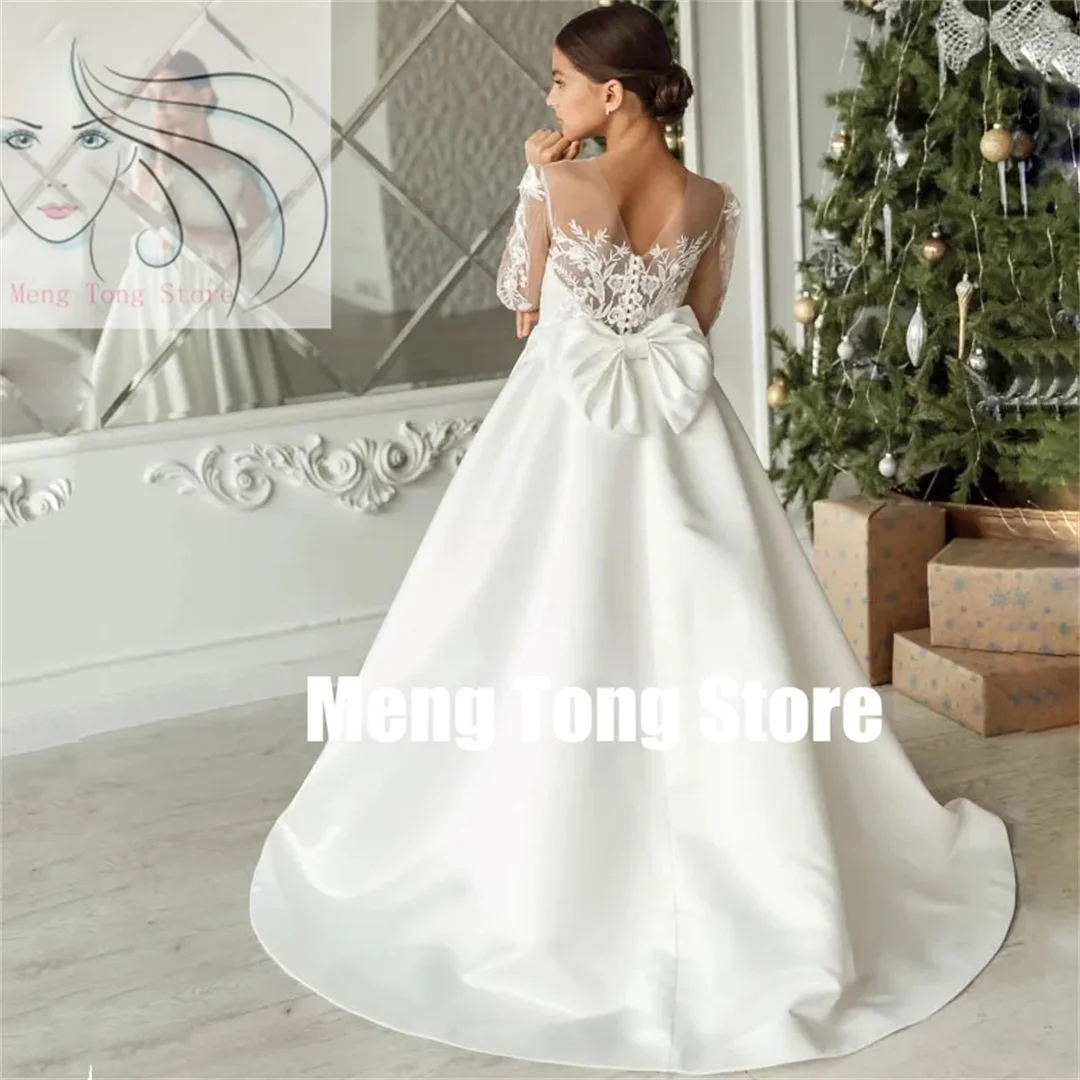 Customized Flower Girl Dresses Floral Appliques With Bow Long Sleeve For Wedding Birthday Banquet Holy Communion Gowns