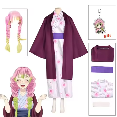 Anime Cosplay Kanroji Mitsuri Costume Cosplay Parrucca Kimono Vestito Donna Halloween Capodanno Abiti da festa Set completo