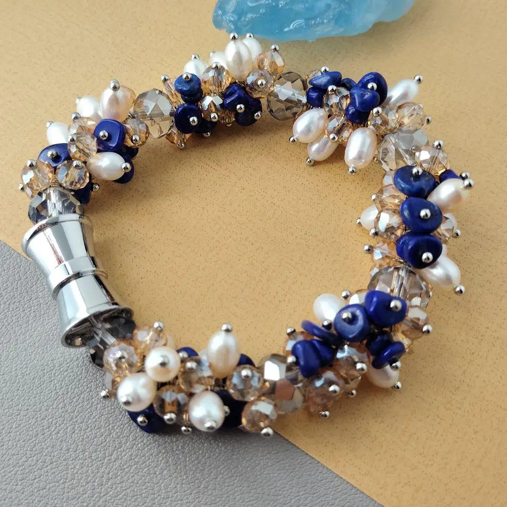 YYGEM 6mm Faceted Rondelle Blue Grey White Crystal Wrap Bracelet 4