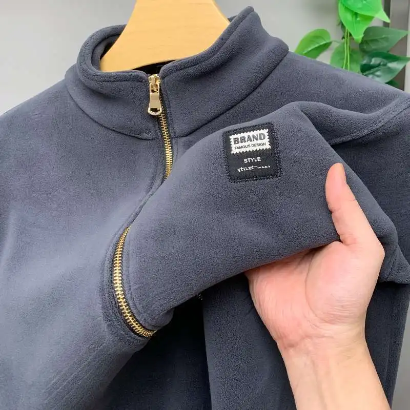 Men's Coat Plus Velvet Thickened Warm Top Autumn and Winter Integrated Velvet Sweatshirt Men's Zipper Stand-up Collar Cardigan