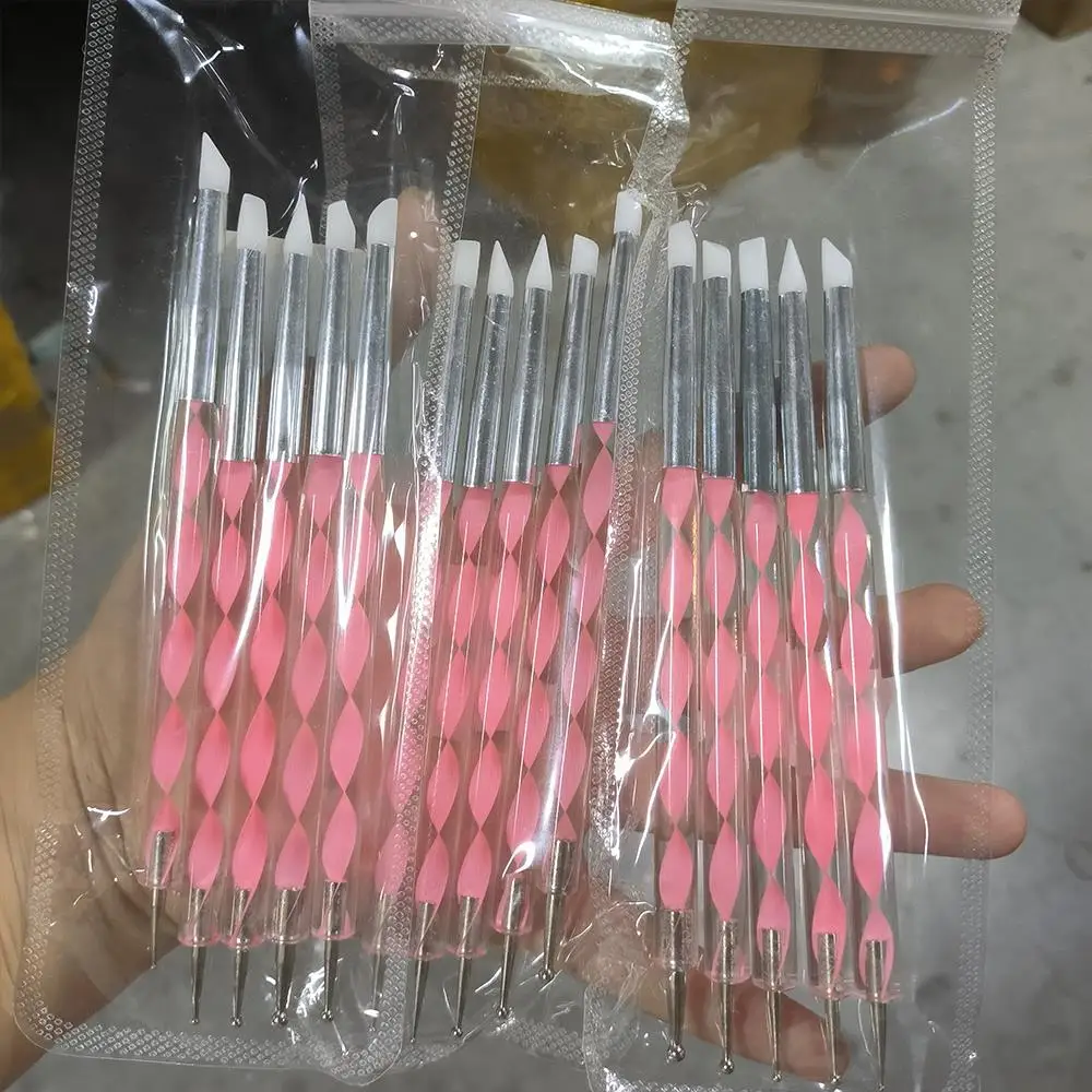 5 pz/set Double-Ended Intagliare e Unghie Che Punteggia Penna 2In1 Scultura In Silicone Pennello Del Fiore per UVGel Polacco Manicure Salone Pittura Penna