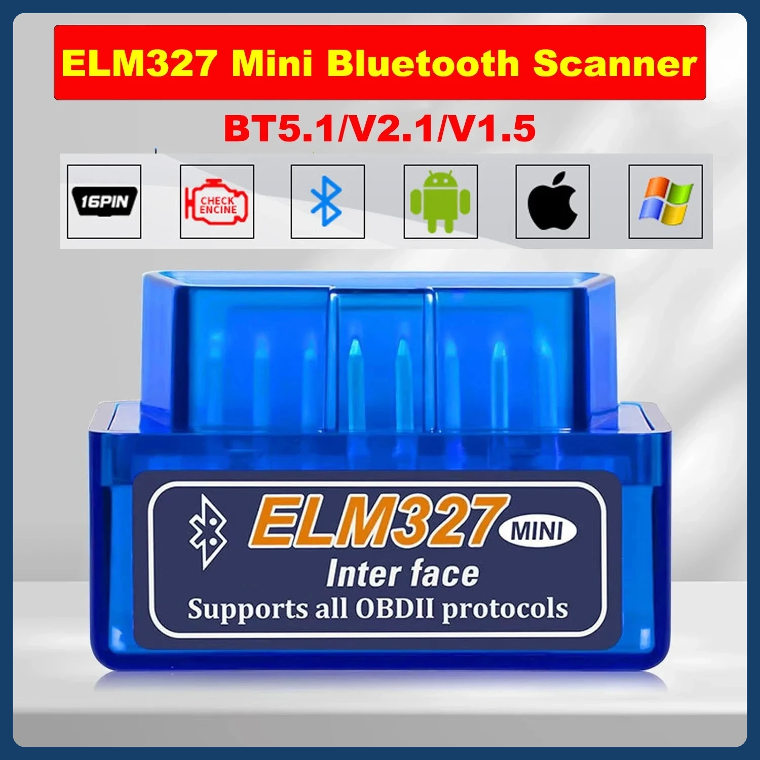 

Mini ELM327 V1.5/V2.1 Bluetooth OBD2 Scanner Code Reader Car Diagnostic Tools Check Engine Scan Car Fault Detector Accessories