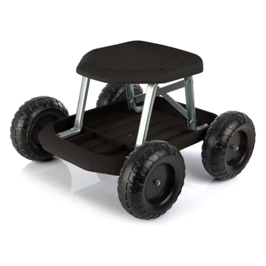 

Gardening Stool - Rolling Garden Seat with Wheels Storage Tool Tray - Garden Cart Scooter - Yard Tools by