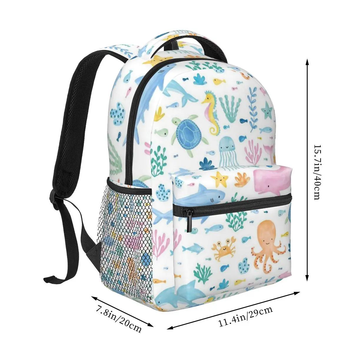 Vibrant Colour Ocean Creature Backpack Hot Sale Daypack Large Capacity Children BookBag School Bag Shoulder Bags for Men Women
