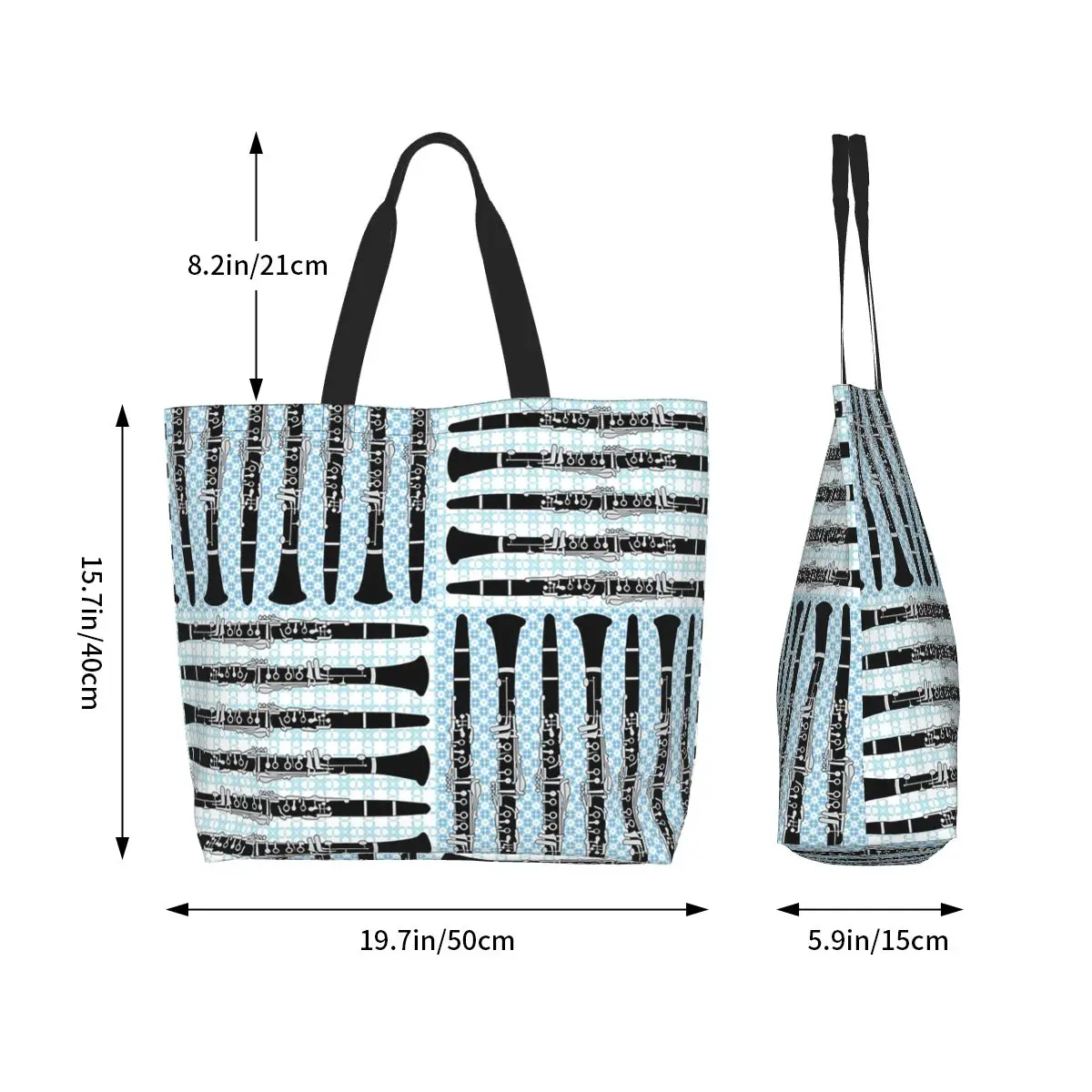 Clarinet Crosshatch Pattern Shopping Tote Bag Canvas Large Capacity Shoulder Bags Shopper Grocery Handbag for Women