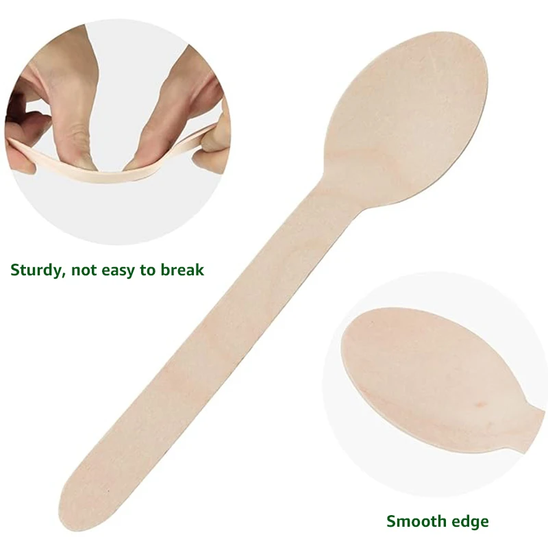 50/100Pcs Disposable Wooden Spoons, 6-Inch Biodegradable Sampling Tasting Spoons for Parties Camping Weddings Takeout Picnics