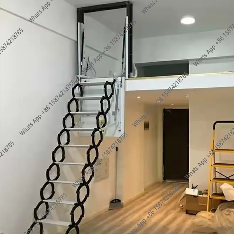 Side loft telescopic staircase household indoor lifting folding invisible stretching duplex garage compartment