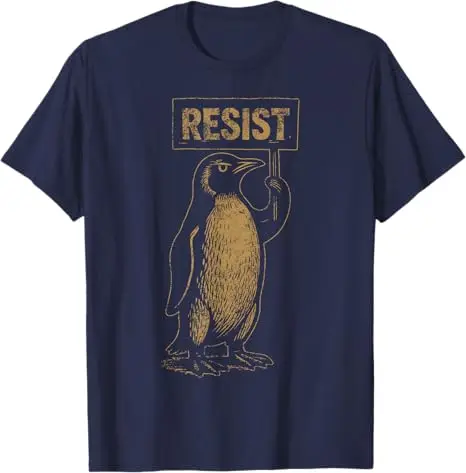 Penguin Resist Saying Tee Make Fish Cheap Again! Resist-Penguin Retro Resistance Graphic T-Shirt Funny Art Y2k Tops Novelty Gift
