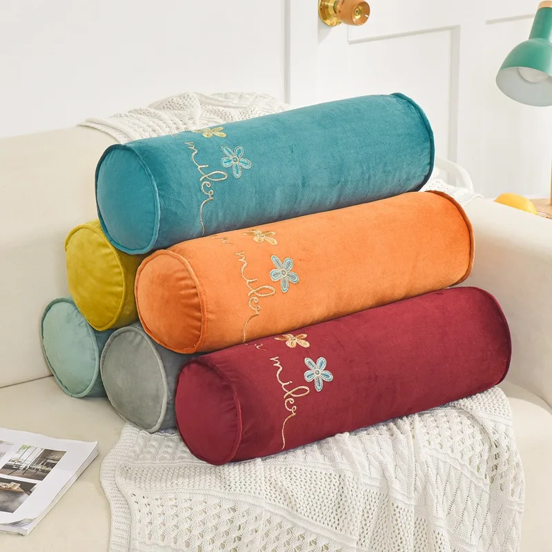 Candy Colored Cylindrical Pillow Covers Flannel Fabric Warm Sofa Throw Pillow Cases Waist Cushions Pillow Cover No Filling