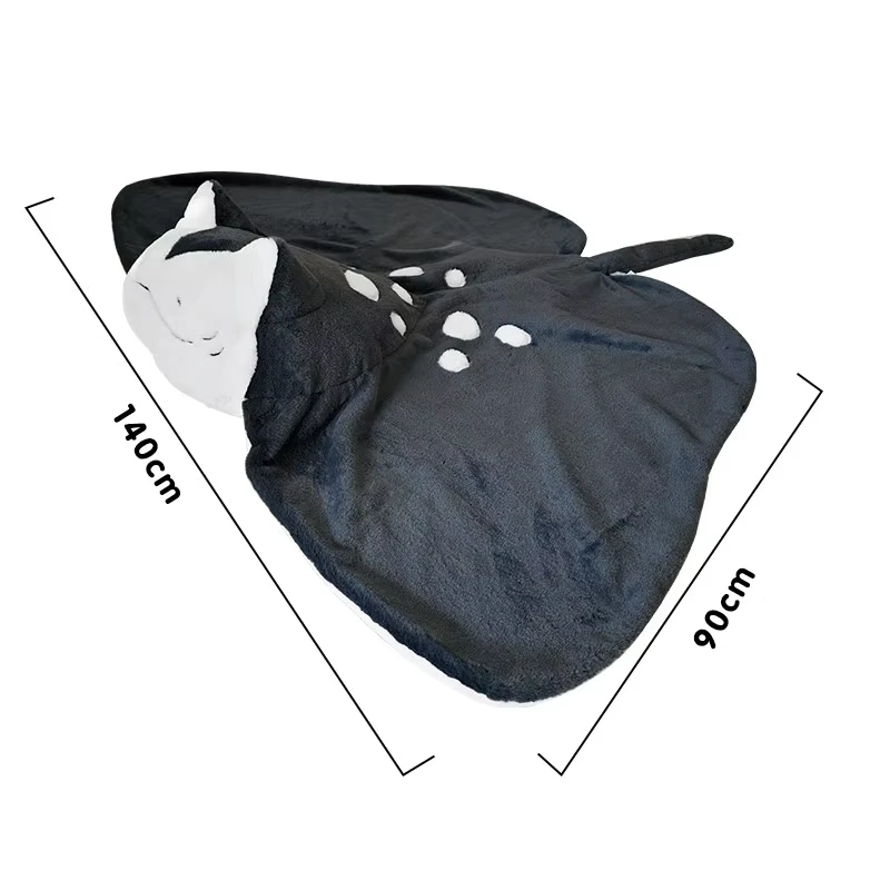 YOGIN Official Manta Ray Fish Cat Plush Hooded Blanket Portable Travel Nap Throw Cartoon Sofa Bedroom Cute Household Collectible
