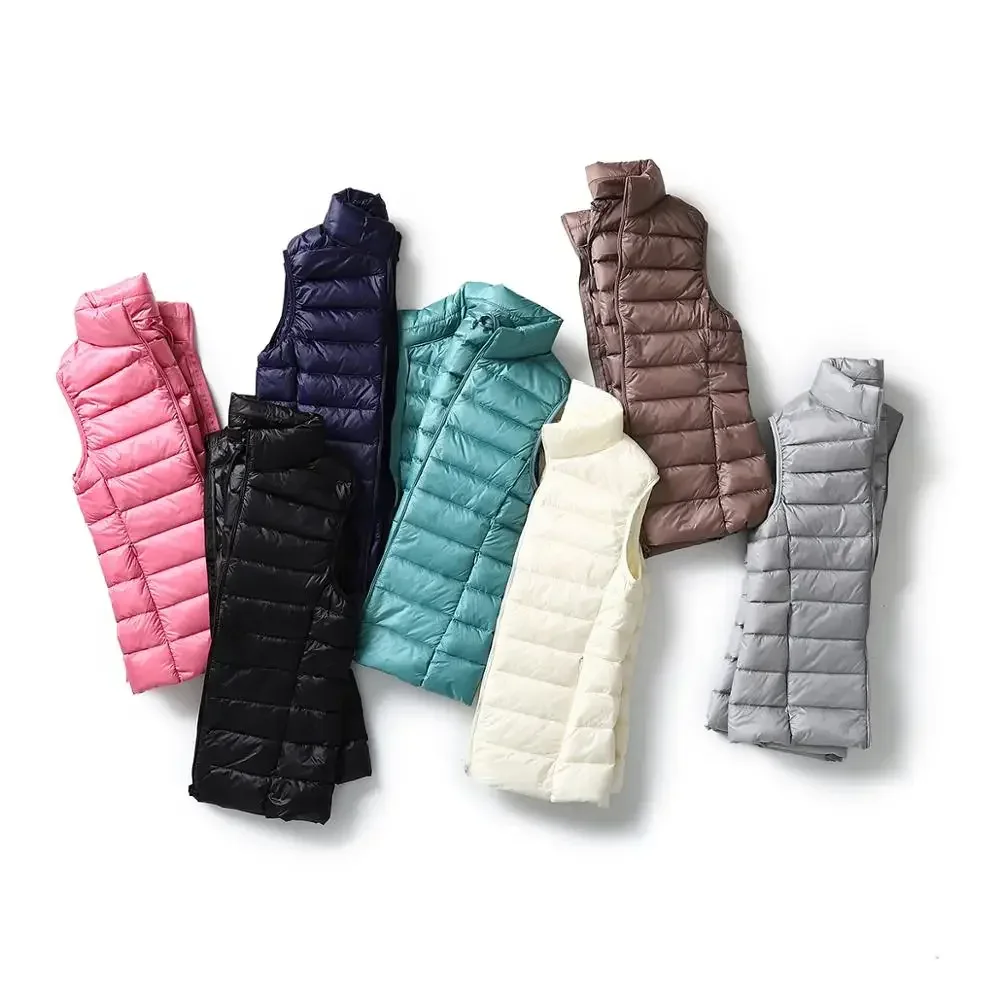 Ultra Light Slim Down Coat Women Winter Stand Collar Thin Jacket Windproof Padded Waistcoat Sleeveless Portable Duck Down Vest