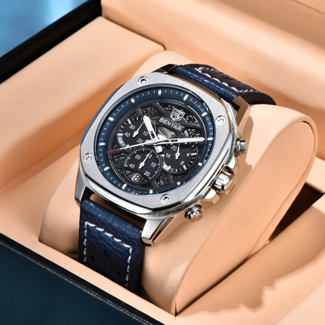 2026 BENYAR Orologio da uomo nuovo marchio di lusso cronografo da uomo multifunzionale in acciaio inossidabile orologio al quarzo impermeabile da 30 metri