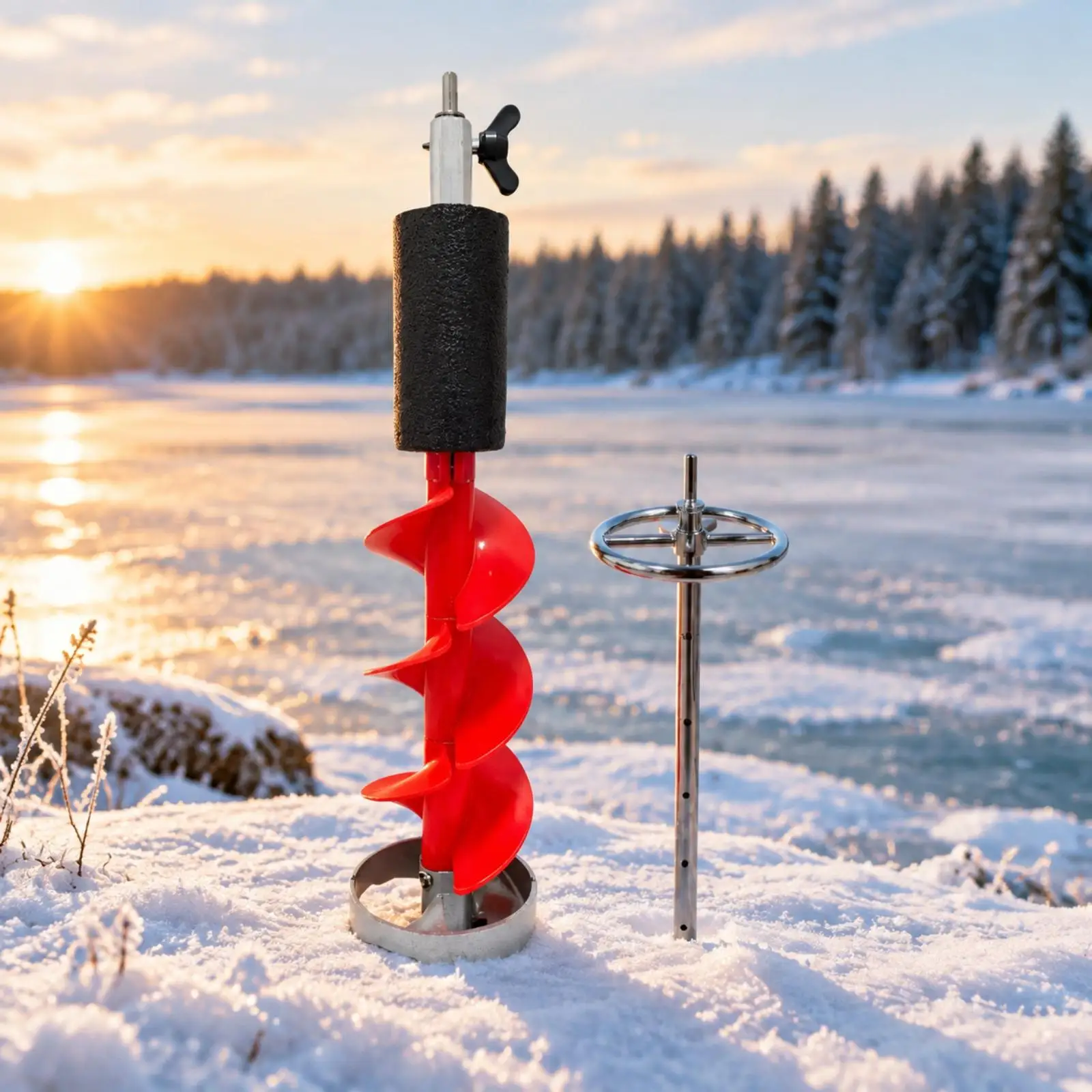 Manual Ice-Fishing Auger 150 Mm Diameter Hand-Crank Ice Auger Easy to Use for Winter Anglers
