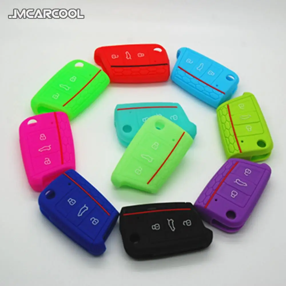 Silicone Car Key Case 3 Buttons Flid Key Fob Cover Case Skin Cover for Volkswagen VW Golf 7 mk7 Auto Key Protector Accessories