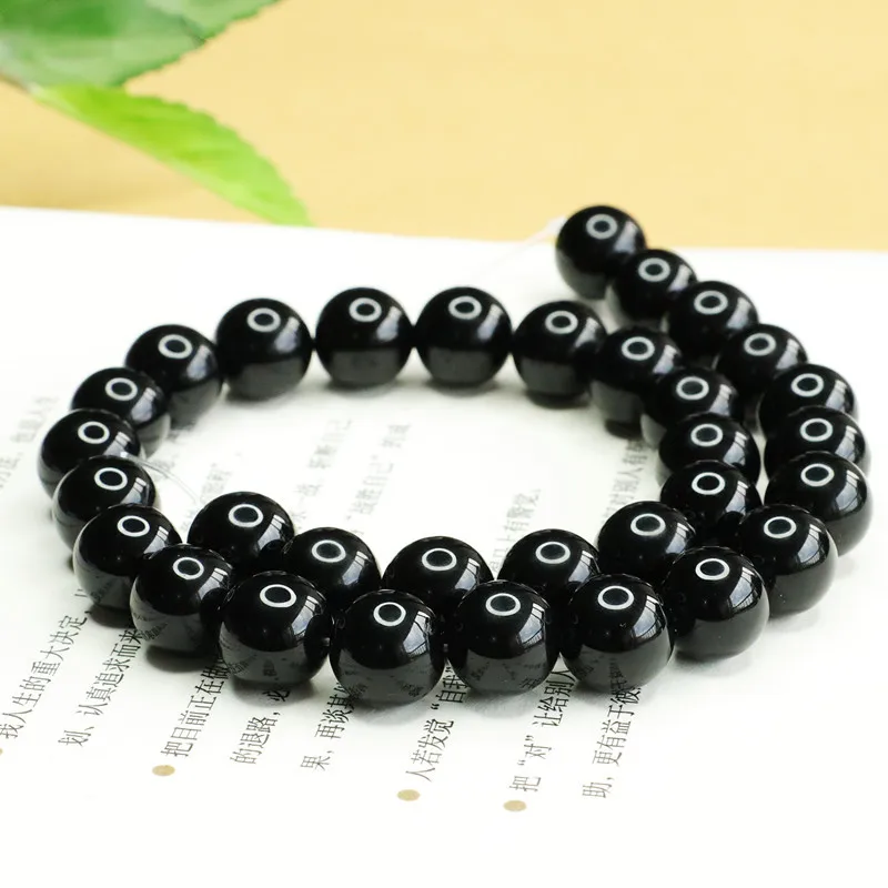 Black agate round beads long chain beads string work in progress DIY jewelry accessories