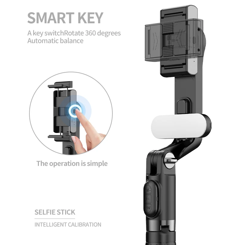 Handheld Gimbal Stabilizer for Smartphone 1-Axis with Selfie Stick Tripod Stand Wireless Bluetooth Remote for iPhone Android