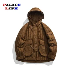 New Winter Thick Parkas Men Women Solid Hooded Jackets Vintage Oversized 3D Big Pockets Cotton Padded Coats Couples Streetwear