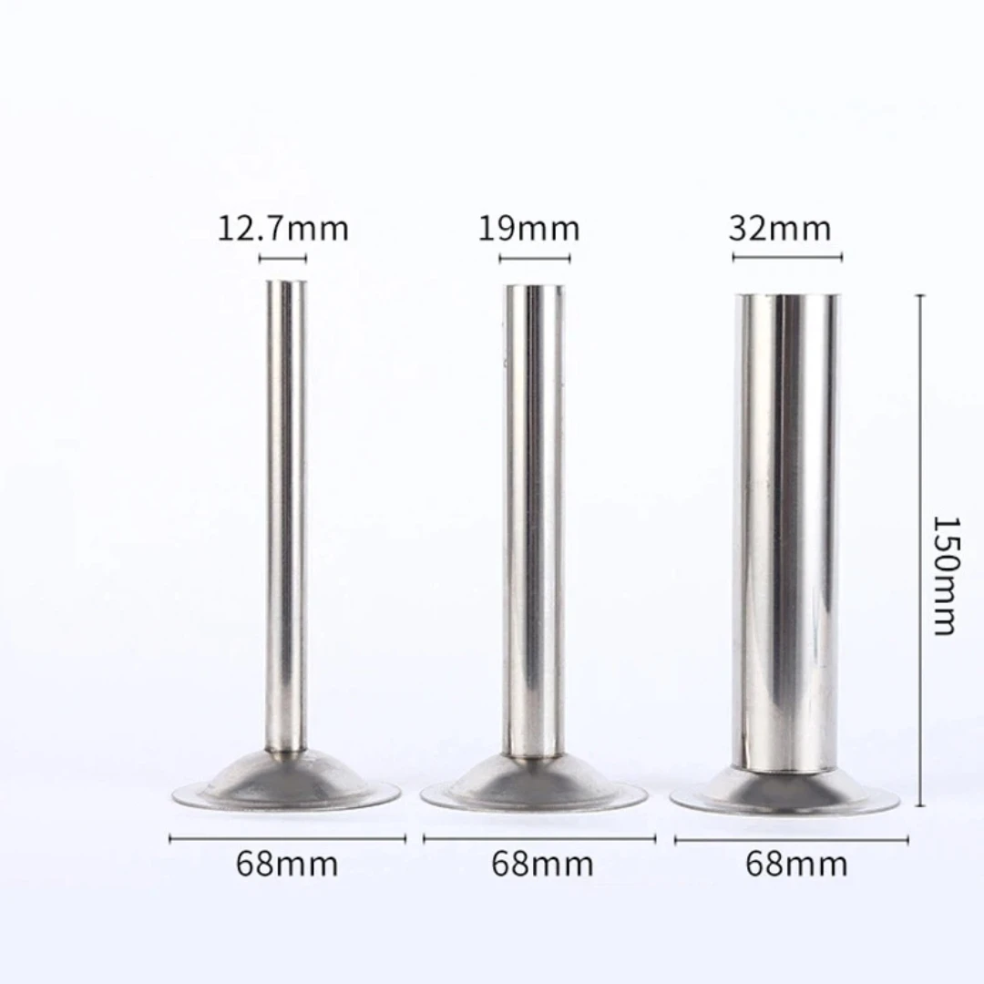 8 # Edelstahl-Einlaufschlauch-Set, dreiteilig, wiederverwendbarer Einlauftrichter und verlängerter Einlaufschlauch. Unterseite 68mm – Detail 2