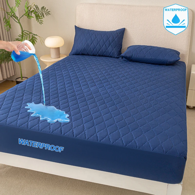 

Waterproof Mattress Protector - Hypoallergenic Mattress Cover, Soft & Noiseless, Bed Sheet, Anti-Slip & Washable,Navy blue