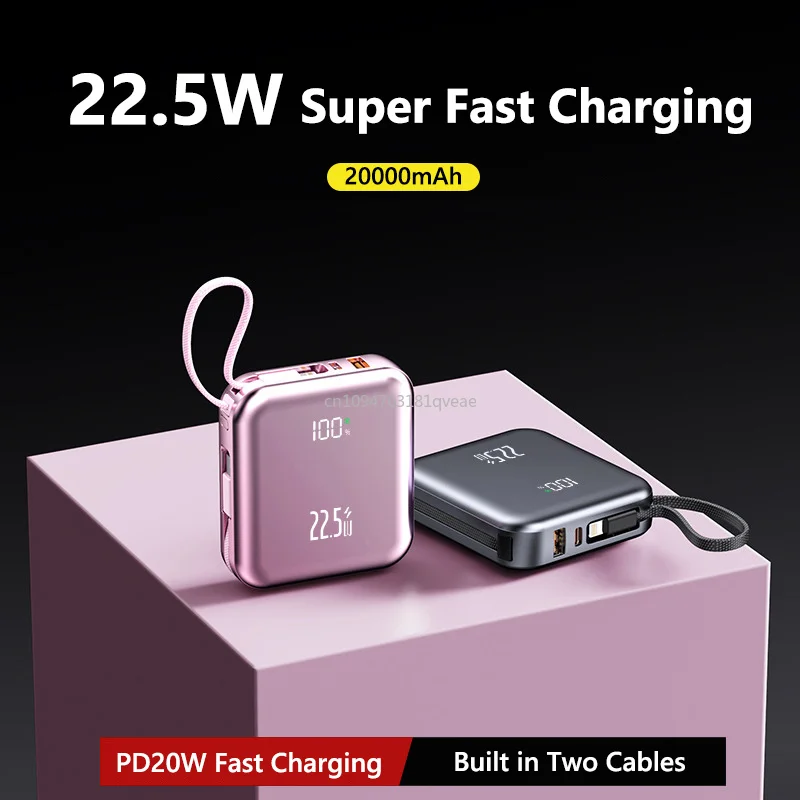 

Power Bank 20000mAh With USB-C Cable PD22.5W Fast Charging Powerbank For iPhone Samsung Xiaomi Huawei Portable External Battery