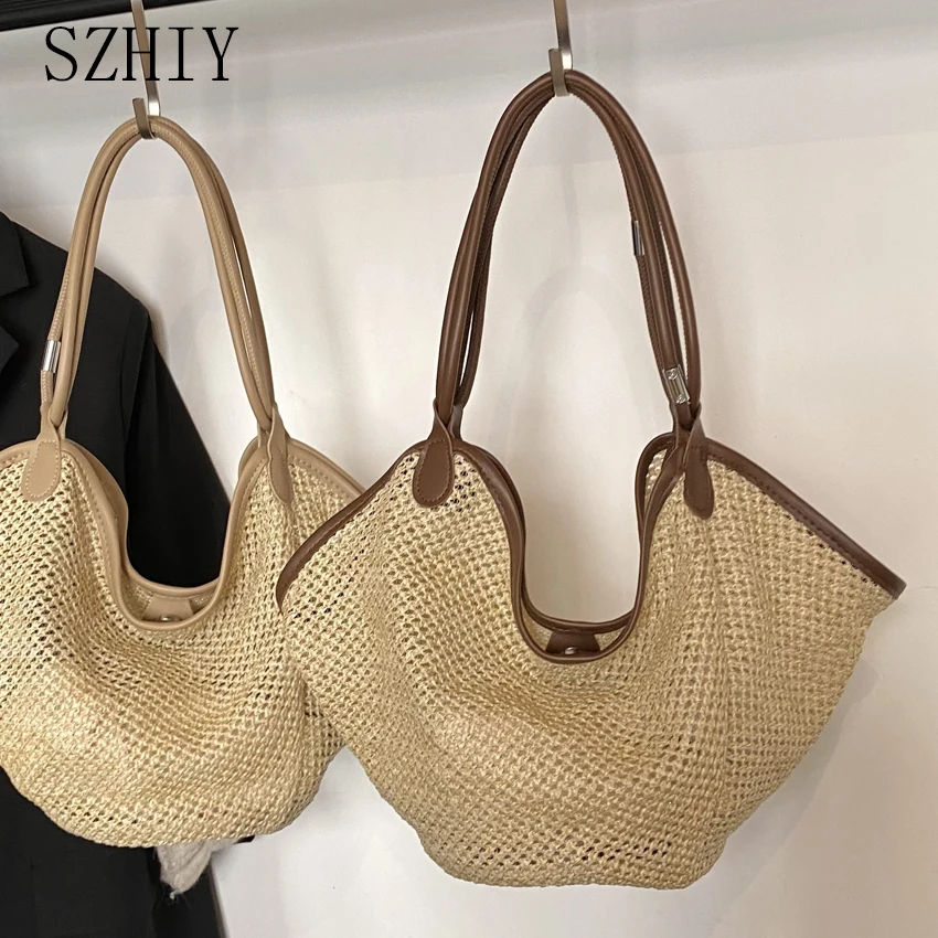 

Summer Woven Bag Fashionable Women Bat Bag Luxurious Designer Mother and Child Beach Vacation Bohemian Hand-held Shoulder Bag