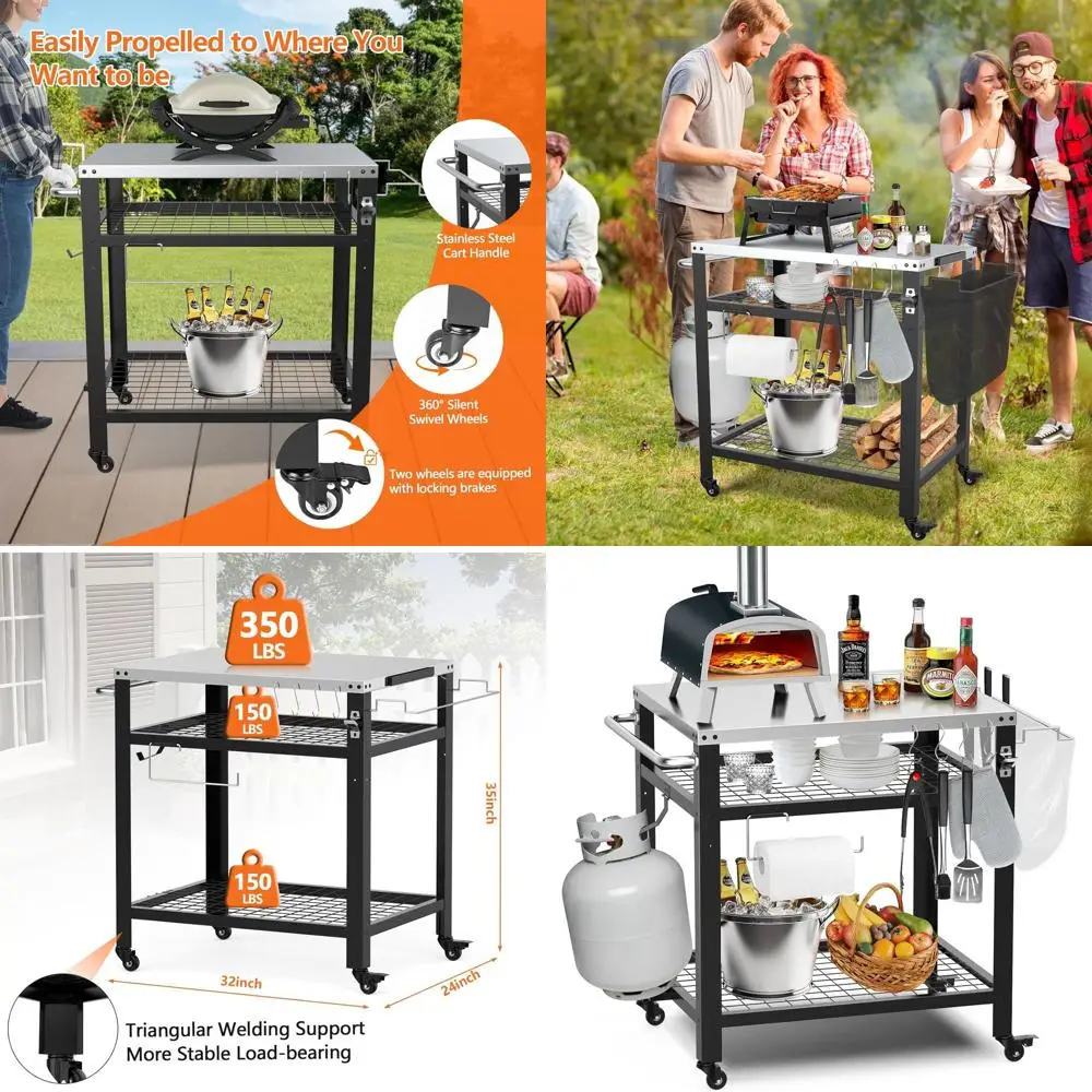 

Outdoor Pizza Oven Table, 650lbs Grill Cart with Wheels, 32x24 Food Prep Cart for Griddle, Movable Pizza Cart