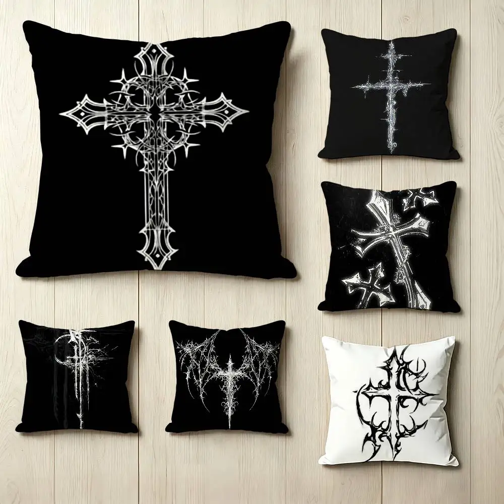 Dark Gothic Cross  Square Double-Sided printed Pillow Case Bedroom Bedside Pillow Sofa Cushion Cover