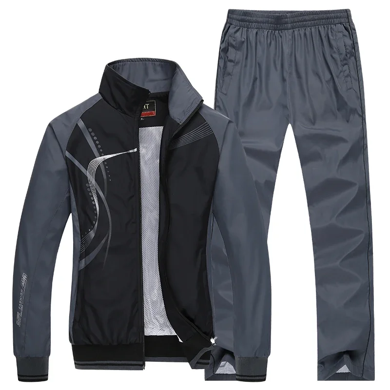 Novo Conjunto dos homens Primavera Outono Homens Sportswear 2 Peça Esporte Terno Jacket + Calça Sweatsuit Homens Roupas de basquete Conjunto Tricô