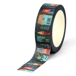 1PC 10M Decorative Christmas House and Trees Washi Tape for Journal Material and Gift Wrapping Masking Tape Cute Stationery