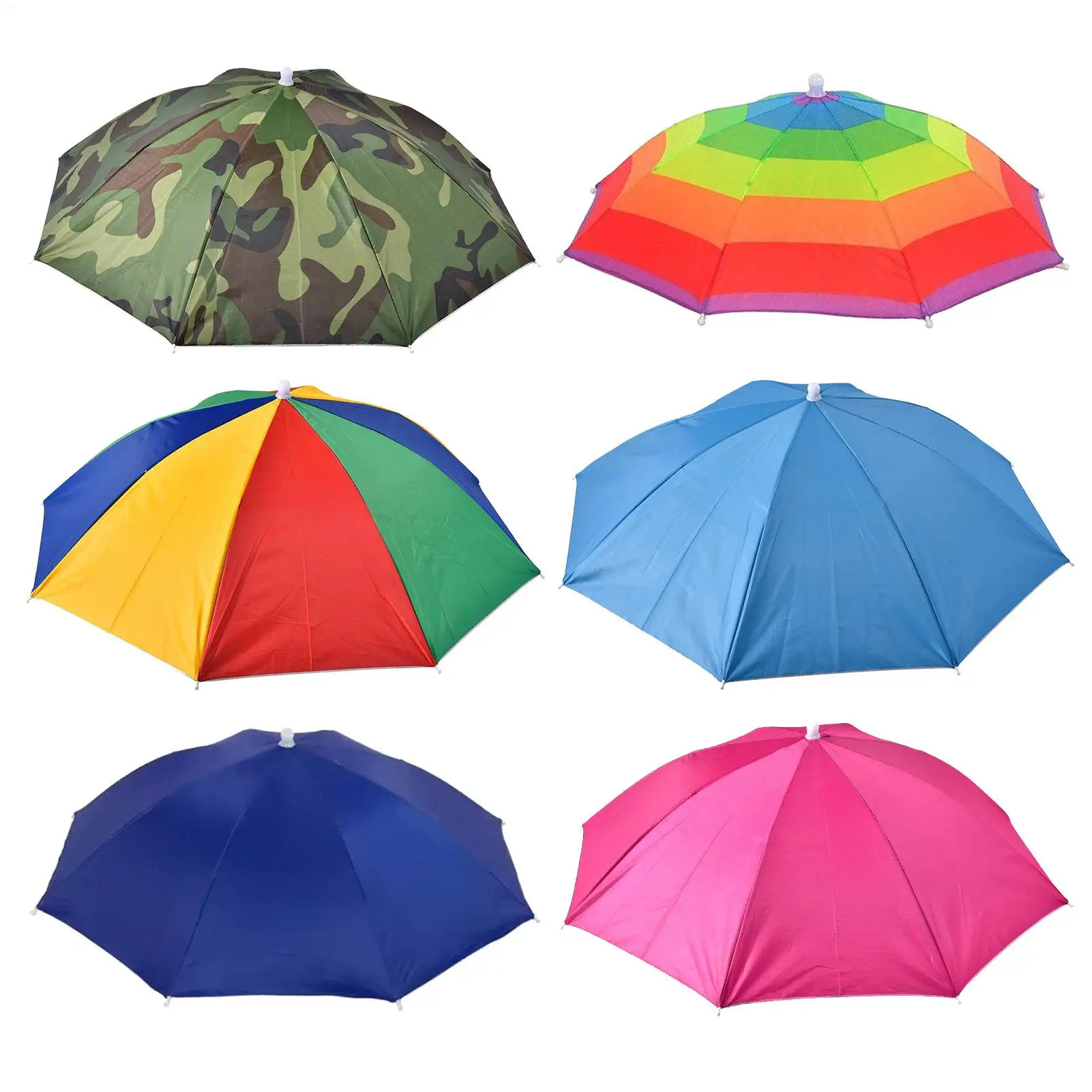 Head Umbrella Hat Sun Rain Umbrella Hat Adjustable Foldable Headwear with Elastic Band for Fishing Golf Hiking Camping Outdoor