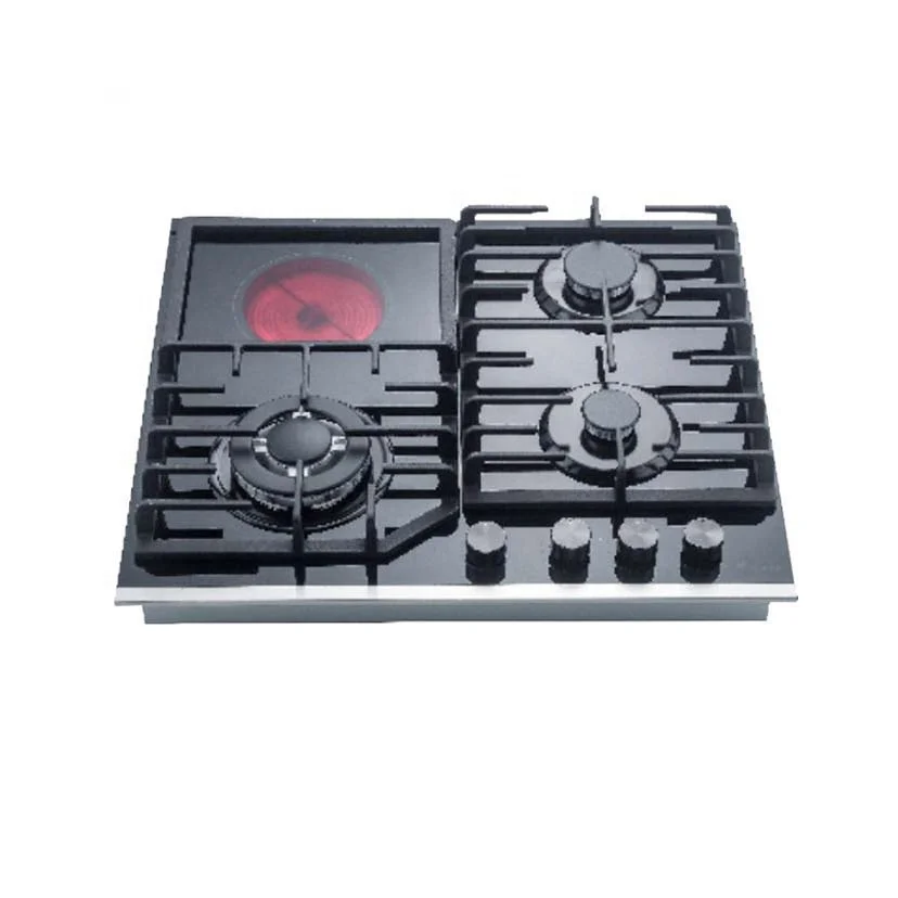 Stainless Steel 4 Burner Gas Electric Hob Induction Built in  Cooker with Cast Iron Pan Support