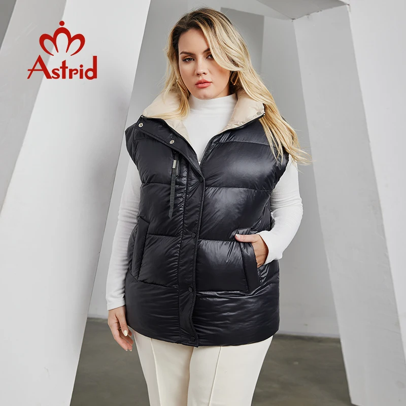 Astrid Women\'s Sleeveless Vest Down Jacket Padded Vest Warm Plus Size Women Fashion Street Waistcoat Ladies Casual Winter Coat