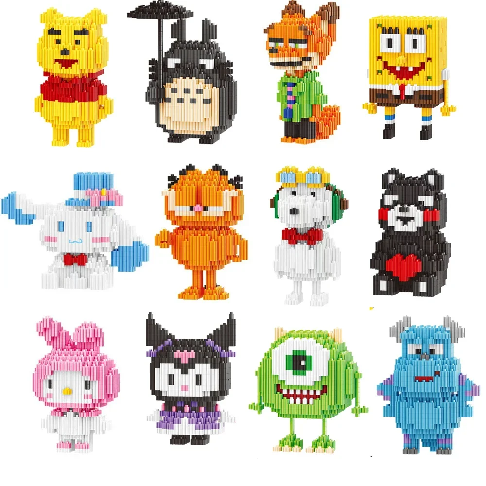 SpongeBob Garfield Building Blocks Winnie Snoopy Nick Judy Sanrio Kuromi Melody Linkgo Connection 3D Model Mini Brick Figure Toy