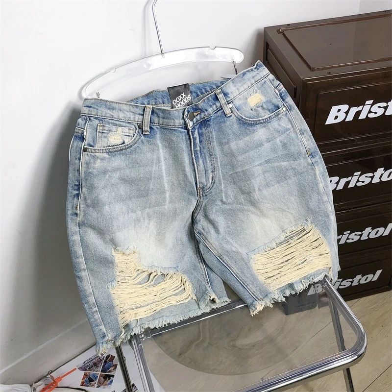 

Casual Summer High Waist Short Jeans Torn Loose Tassel Trendy People's Short Shorts Breathable Quick Dry Lightweight Stretchy