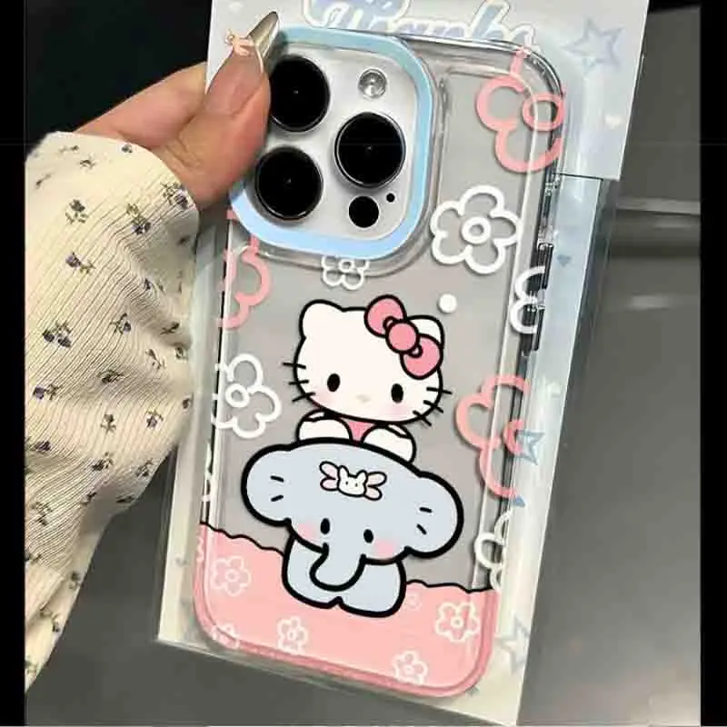 Sanrio Hello Kitty KT Ride Elephant Phone Case For iPhone 15 14 13 12 11 Pro Max 7 8Plus XR XS MAX Y2K Girl Anti Fall Back Cover