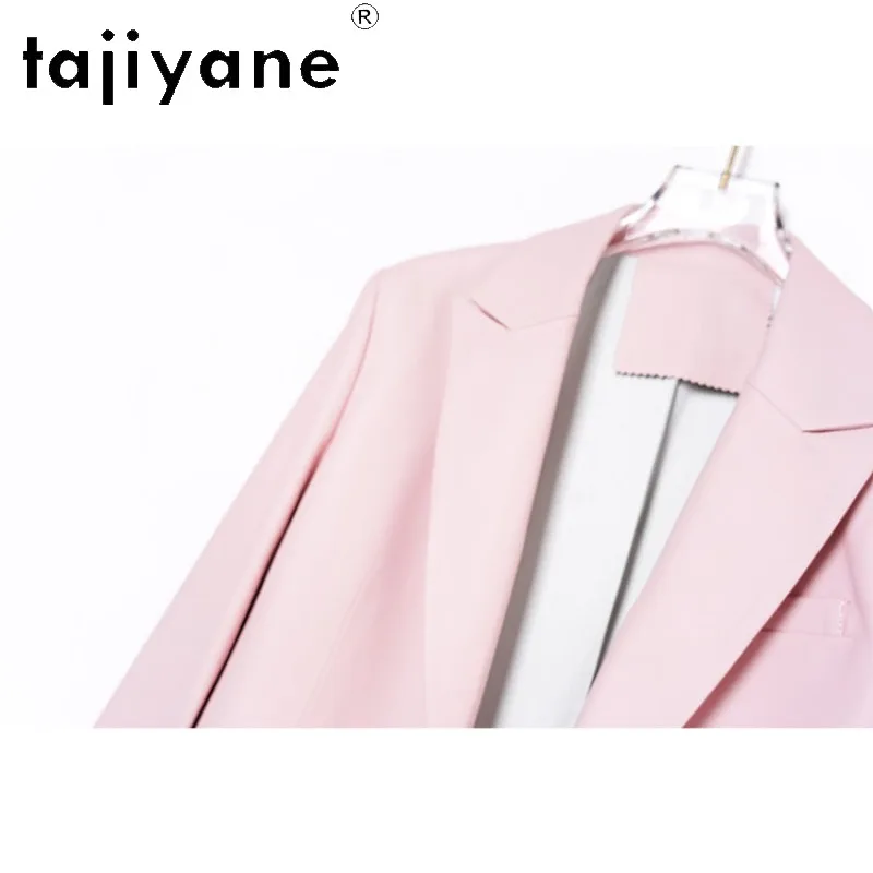 TAJIYANE Real Leather Jacket Woman Blazers Pure Sheepskin Leather Coat Cropped Jackets for Woman Early‑Spring Blazer Mujer Pink