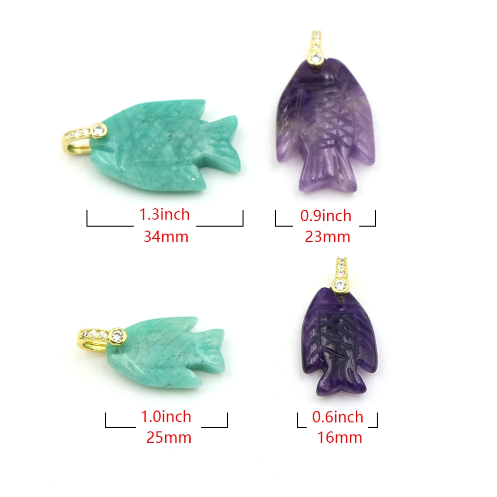 2 Size Natural Stone Carved Fish Pendant LapisLazuli Rose Quartz Amethyst Crystals DIY Necklaces Lovely Ocean Style Jewelry Gift