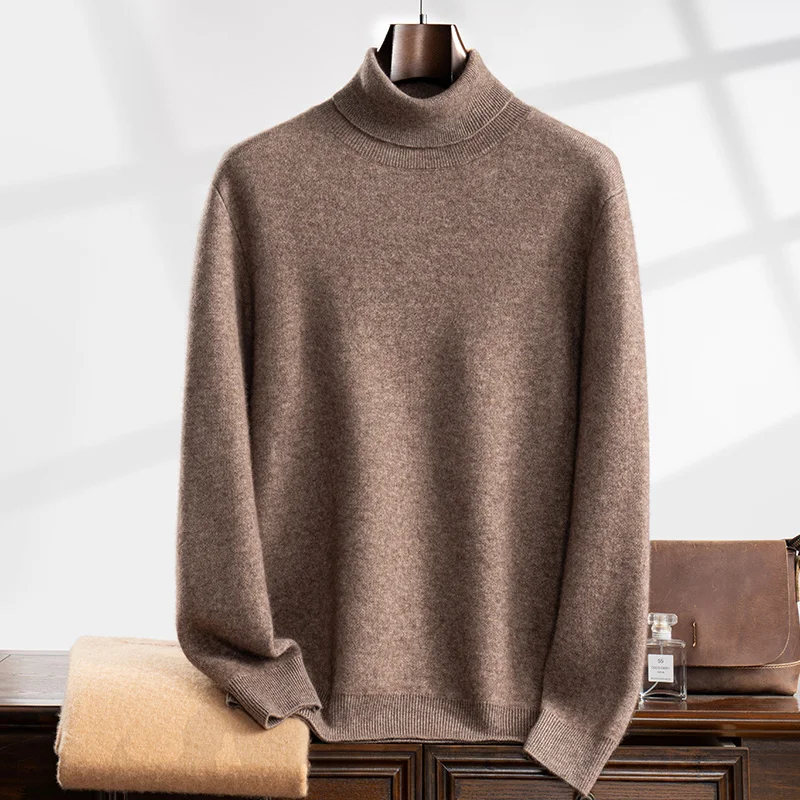 100% Cashmere Men's Turtleneck Sweater High Quality Aututmn Winter Thick Warm Cashmere Knitwear Pullover Smart Casual Jumper