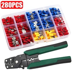 140/280Pcs Insulated Cable Connectors Spade Crimp Terminal Connector Kit with Wire Stripper Copper Contact Crimp Termination