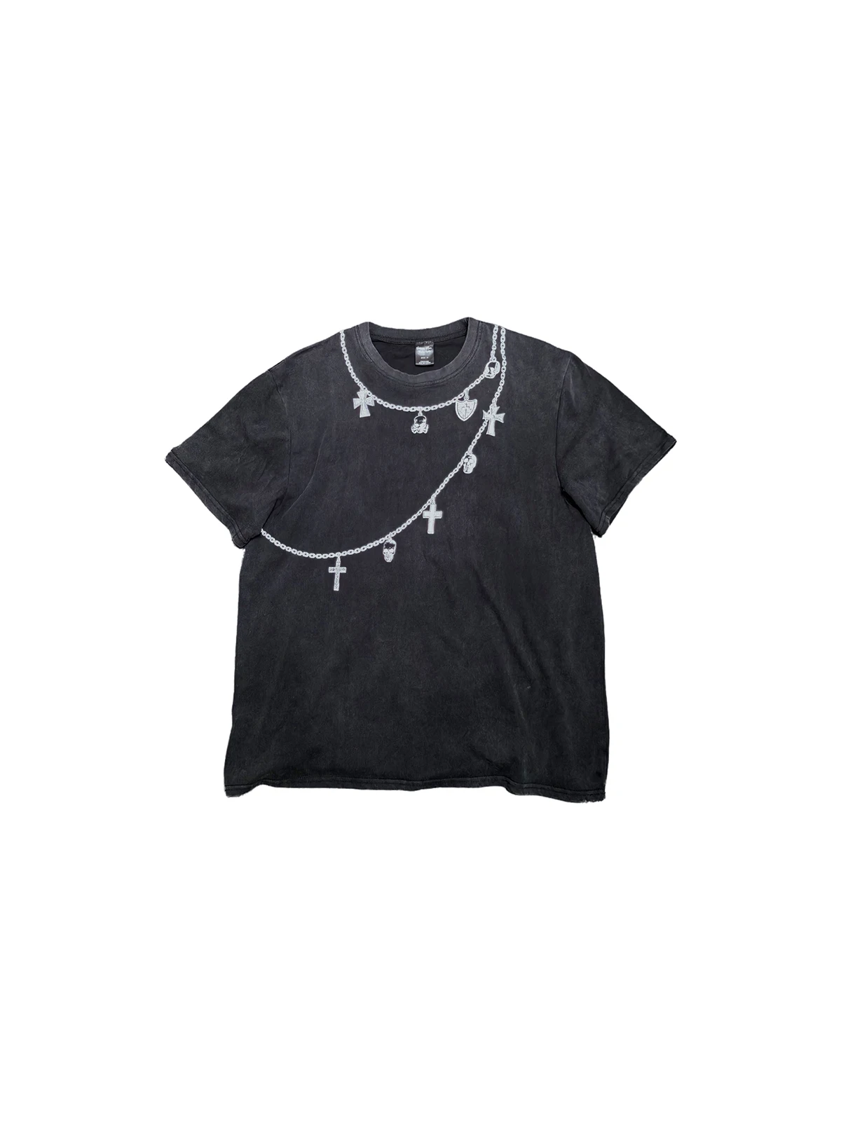 

Lmyer Number Nine 01ss Archive Tees Skeleton Necklace Distressed Washed Short Sleeved Loose T-shirt for Men